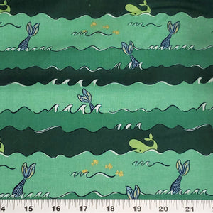 100% Cotton Woven Fabric, Mermaids Ocean's Green by Riley Blake Designs. Fun Mermaid Tail fabric, Sold by the 1/2 Yard