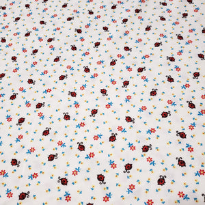 Double Brushed Poly, DBP Knit Fabric, Little Red Ladybug Floral Print on White, Very Cute and So Soft and Comfortable, Sold by the 1/2 yard