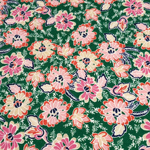 Load image into Gallery viewer, ITY Stretch Knit Fabric, A Very Pretty Hunter Green and Pink Floral, Very Nice Feel and Drape, So Soft and Versatile, Sold by the 1/2 yard
