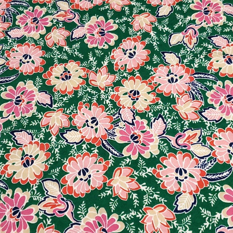 ITY Stretch Knit Fabric, A Very Pretty Hunter Green and Pink Floral, Very Nice Feel and Drape, So Soft and Versatile, Sold by the 1/2 yard