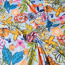 Load image into Gallery viewer, Poly Spandex Stretch Knit Fabric, Beautiful Vibrant Tropical Color Floral Print, 4-Way Stretch and has a Nice Drape, Sold By The 1/2 Yard
