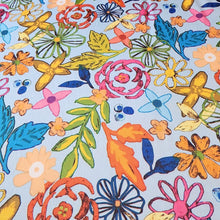 Load image into Gallery viewer, Poly Spandex Stretch Knit Fabric, Beautiful Vibrant Tropical Color Floral Print, 4-Way Stretch and has a Nice Drape, Sold By The 1/2 Yard
