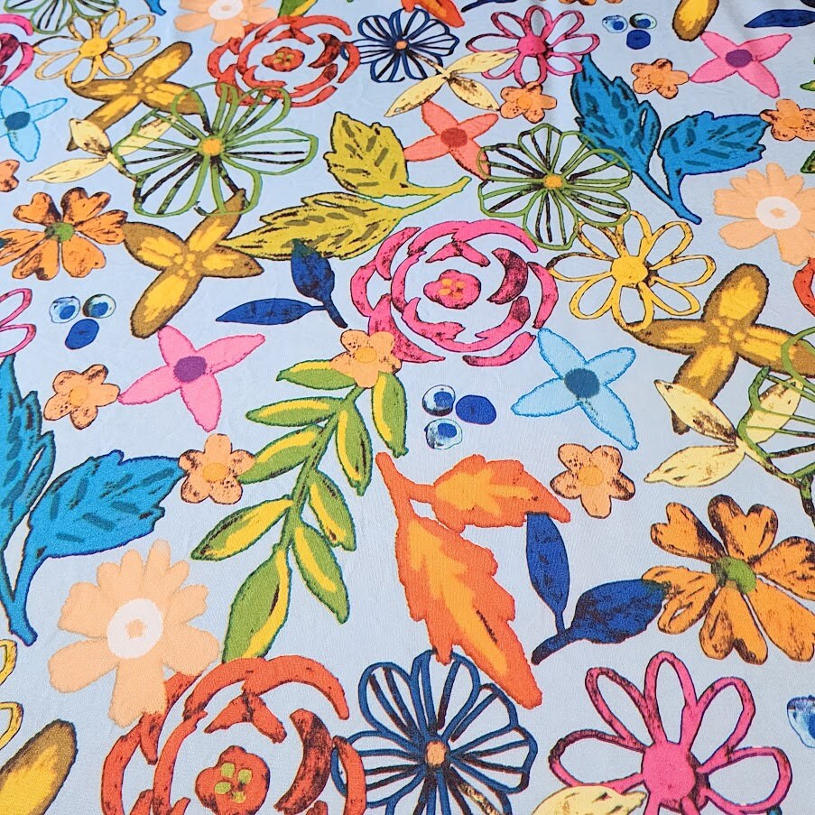 Poly Spandex Stretch Knit Fabric, Beautiful Vibrant Tropical Color Floral Print, 4-Way Stretch and has a Nice Drape, Sold By The 1/2 Yard