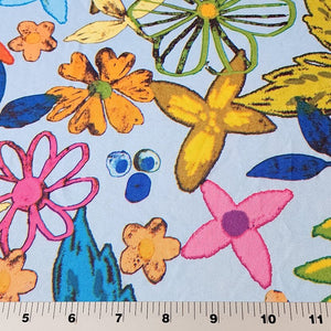 Poly Spandex Stretch Knit Fabric, Beautiful Vibrant Tropical Color Floral Print, 4-Way Stretch and has a Nice Drape, Sold By The 1/2 Yard