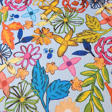 Load image into Gallery viewer, Poly Spandex Stretch Knit Fabric, Beautiful Vibrant Tropical Color Floral Print, 4-Way Stretch and has a Nice Drape, Sold By The 1/2 Yard
