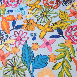 Poly Spandex Stretch Knit Fabric, Beautiful Vibrant Tropical Color Floral Print, 4-Way Stretch and has a Nice Drape, Sold By The 1/2 Yard