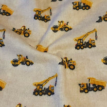 Load image into Gallery viewer, Cotton Double Gauze Muslin Fabric. Cute Hedgehog or Construction Trucks. Soft Fabric and Nice Quality European Fabric. Sold by the 1/2 yard.
