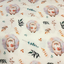 Load image into Gallery viewer, Cotton Double Gauze Muslin Fabric. Cute Hedgehog or Construction Trucks. Soft Fabric and Nice Quality European Fabric. Sold by the 1/2 yard.
