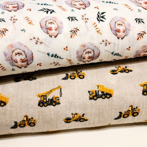 Cotton Double Gauze Muslin Fabric. Cute Hedgehog or Construction Trucks. Soft Fabric and Nice Quality European Fabric. Sold by the 1/2 yard.