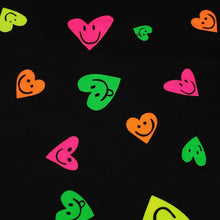 Load image into Gallery viewer, Heart Fabric Neon Smiley Face Cotton Spandex Jersey Knit Fabric from Europe.  4-way stretch Fabric, Sold by the 1/2 yard.
