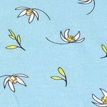 Load image into Gallery viewer, Gorgeous Blue Cotton Knit with White Flower and a Touch Glitter Floral Print - European Quality, 4 Way Stretch - Sold by the 1/2 Yard
