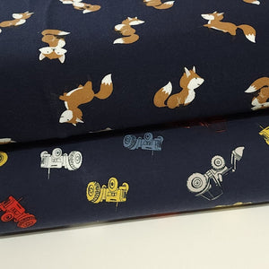 Fun Fox Knit Fabric - Cute Fox Print Cotton Knit Fabric - European Quality - 4 Way Stretch - Perfect for Apparel - Sold by the 1/2 Yard