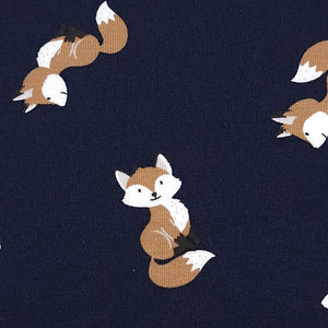 Fun Fox Knit Fabric - Cute Fox Print Cotton Knit Fabric - European Quality - 4 Way Stretch - Perfect for Apparel - Sold by the 1/2 Yard