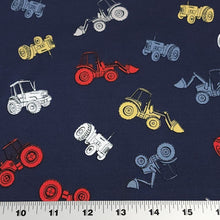 Load image into Gallery viewer, Farm Tractor Cotton Spandex Knit Fabric - European Quality - 4 Way Stretch - Perfect for Apparel -Sold by the 1/2 yard
