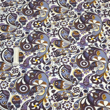 Load image into Gallery viewer, Cotton Knit Fabric Pretty Purple Brown Paisley Print for Apparel, European Quality, 4 Way Stretch Cotton Spandex- Sold by the 1/2 yard
