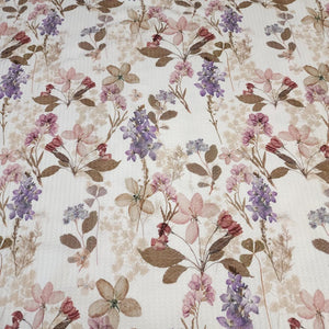 Cotton Waffle Knit Fabric, Pressed Flower Look Waffle Print, European Quality, Soft Breathable Fabric,  4 Way Stretch, Sold by the 1/2 yard