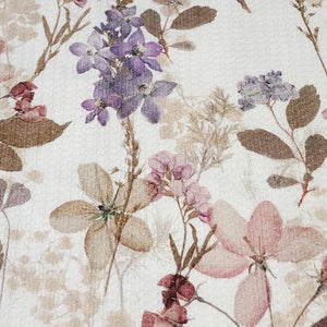 Cotton Waffle Knit Fabric, Pressed Flower Look Waffle Print, European Quality, Soft Breathable Fabric,  4 Way Stretch, Sold by the 1/2 yard