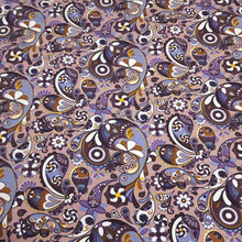 Load image into Gallery viewer, Cotton Knit Fabric Pretty Purple Brown Paisley Print for Apparel, European Quality, 4 Way Stretch Cotton Spandex- Sold by the 1/2 yard
