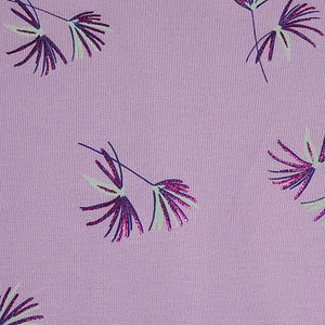 Cotton Knit Jersey Purple Lavender Flower with a Foil Glitter Floral Print - European Quality, 4 Way Stretch - Sold by the 1/2 Yard