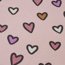 Load image into Gallery viewer, Heart Print Cotton Knit Fabric - Soft Pink Mauve Print - European Quality - 4 Way Stretch - Great for Apparel - Sold by the 1/2 Yard
