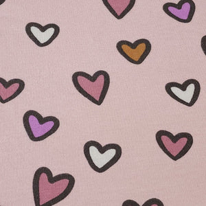 Heart Print Cotton Knit Fabric - Soft Pink Mauve Print - European Quality - 4 Way Stretch - Great for Apparel - Sold by the 1/2 Yard