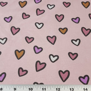 Heart Print Cotton Knit Fabric - Soft Pink Mauve Print - European Quality - 4 Way Stretch - Great for Apparel - Sold by the 1/2 Yard