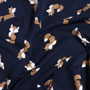 Fun Fox Knit Fabric - Cute Fox Print Cotton Knit Fabric - European Quality - 4 Way Stretch - Perfect for Apparel - Sold by the 1/2 Yard