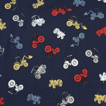 Load image into Gallery viewer, Farm Tractor Cotton Spandex Knit Fabric - European Quality - 4 Way Stretch - Perfect for Apparel -Sold by the 1/2 yard
