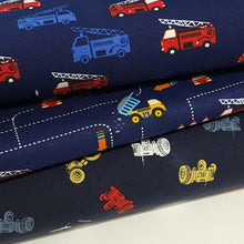 Load image into Gallery viewer, Farm Tractor Cotton Spandex Knit Fabric - European Quality - 4 Way Stretch - Perfect for Apparel -Sold by the 1/2 yard
