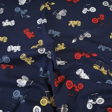 Load image into Gallery viewer, Farm Tractor Cotton Spandex Knit Fabric - European Quality - 4 Way Stretch - Perfect for Apparel -Sold by the 1/2 yard
