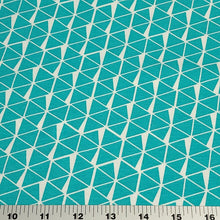 Load image into Gallery viewer, Cotton Knit Fabric Geometric Triangle, Black or Teal Triangle Fabric, Apparel Fabric, European Quality, 4 Way Stretch - Sold by the 1/2 yard
