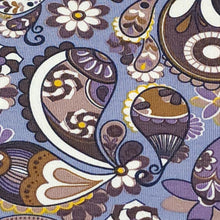 Load image into Gallery viewer, Cotton Knit Fabric Pretty Purple Brown Paisley Print for Apparel, European Quality, 4 Way Stretch Cotton Spandex- Sold by the 1/2 yard
