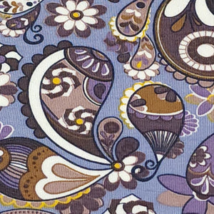 Cotton Knit Fabric Pretty Purple Brown Paisley Print for Apparel, European Quality, 4 Way Stretch Cotton Spandex- Sold by the 1/2 yard