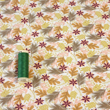 Load image into Gallery viewer, Organic Cotton Jersey Knit Berry and Beige Floral. European Quality Knit Fabric. Quality Soft Fabric, 4-way Stretch. Sold by the 1/2 yard.
