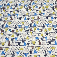 Load image into Gallery viewer, Jersey Knit Fabric Geometric Triangle Design. Cotton Spandex European Knit, Nice Quality Soft Fabric, 4-way Stretch. Sold by the 1/2 yard.
