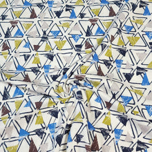 Load image into Gallery viewer, Jersey Knit Fabric Geometric Triangle Design. Cotton Spandex European Knit, Nice Quality Soft Fabric, 4-way Stretch. Sold by the 1/2 yard.
