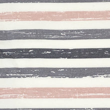 Load image into Gallery viewer, Cotton Jersey Knit Fabric. Pink and Gray Stripe European Quality Knit Fabric. Quality Soft Fabric, 4-way Stretch. Sold by the 1/2 yard
