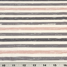 Load image into Gallery viewer, Cotton Jersey Knit Fabric. Pink and Gray Stripe European Quality Knit Fabric. Quality Soft Fabric, 4-way Stretch. Sold by the 1/2 yard
