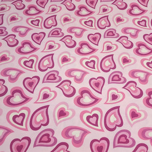 Pink Purple Heart Jersey Knit Fabric Perfect for Valentine's Day. Cotton Spandex 4 Way Stretch Knit - European Import - Sold By The 1/2 Yard