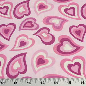 Pink Purple Heart Jersey Knit Fabric Perfect for Valentine's Day. Cotton Spandex 4 Way Stretch Knit - European Import - Sold By The 1/2 Yard