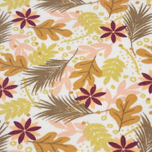 Load image into Gallery viewer, Organic Cotton Jersey Knit Berry and Beige Floral. European Quality Knit Fabric. Quality Soft Fabric, 4-way Stretch. Sold by the 1/2 yard.
