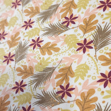 Load image into Gallery viewer, Organic Cotton Jersey Knit Berry and Beige Floral. European Quality Knit Fabric. Quality Soft Fabric, 4-way Stretch. Sold by the 1/2 yard.
