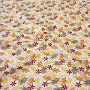 Organic Cotton Jersey Knit Berry and Beige Floral. European Quality Knit Fabric. Quality Soft Fabric, 4-way Stretch. Sold by the 1/2 yard.