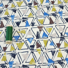 Load image into Gallery viewer, Jersey Knit Fabric Geometric Triangle Design. Cotton Spandex European Knit, Nice Quality Soft Fabric, 4-way Stretch. Sold by the 1/2 yard.
