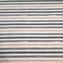 Load image into Gallery viewer, Cotton Jersey Knit Fabric. Pink and Gray Stripe European Quality Knit Fabric. Quality Soft Fabric, 4-way Stretch. Sold by the 1/2 yard
