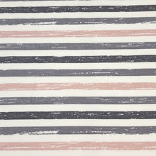 Load image into Gallery viewer, Cotton Jersey Knit Fabric. Pink and Gray Stripe European Quality Knit Fabric. Quality Soft Fabric, 4-way Stretch. Sold by the 1/2 yard
