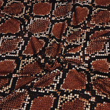 Load image into Gallery viewer, SWIM Fabric: Snakeskin Brown Black Print Nylon Spandex Fabric, Swimwear Fabric. Very Nice For Swimsuit and Activewear. Sold by the 1/2 yard
