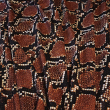 Load image into Gallery viewer, SWIM Fabric: Snakeskin Brown Black Print Nylon Spandex Fabric, Swimwear Fabric. Very Nice For Swimsuit and Activewear. Sold by the 1/2 yard
