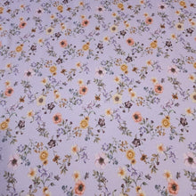 Load image into Gallery viewer, Cotton Jersey Knit Purple Lilac Floral. Cotton Spandex Euro Knit Fabric. Nice Quality Soft Fabric, 4-way Stretch. Sold by the 1/2 yard.
