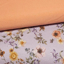 Load image into Gallery viewer, Cotton Jersey Knit Purple Lilac Floral. Cotton Spandex Euro Knit Fabric. Nice Quality Soft Fabric, 4-way Stretch. Sold by the 1/2 yard.
